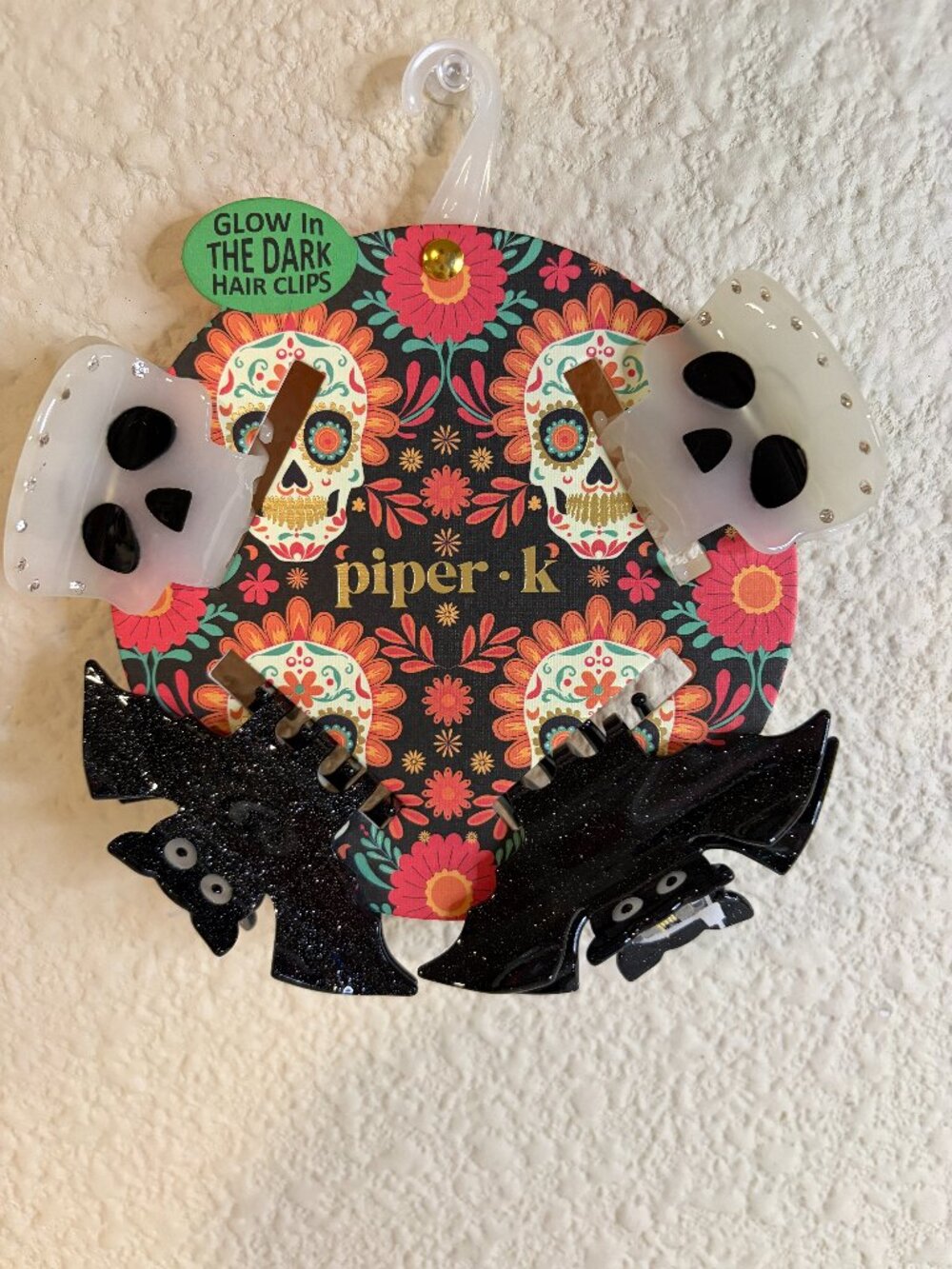 Piper K Glow in the Dark Halloween Hair Clips Ghost Bat Set of 4 NWT